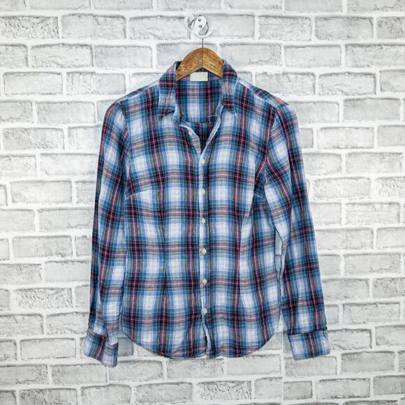 CP Shades Women's Blue Plaid Button up Flannel Shirt 100% Cotton size XS - Picture 8 of 8